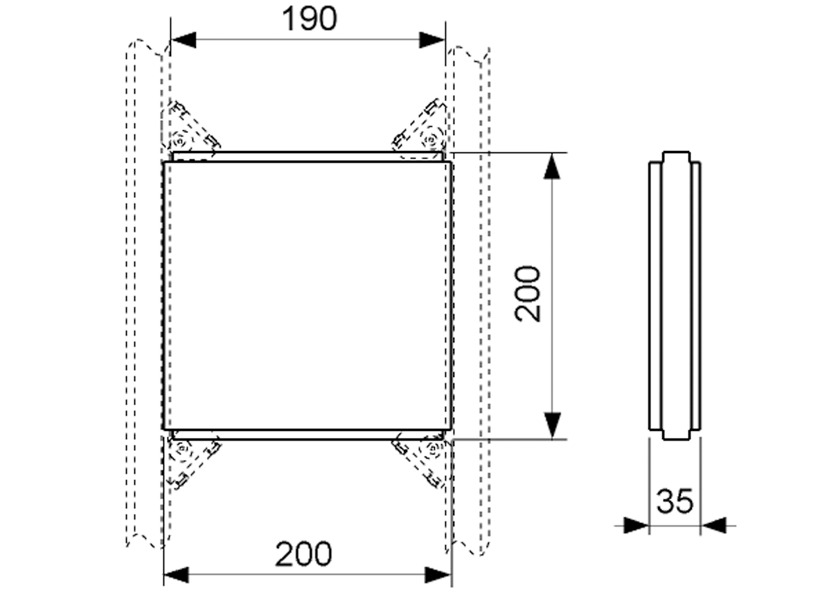 TECEprofil Befestigungsplatte für Zusatzeinbauten 200 mm x 200 mm