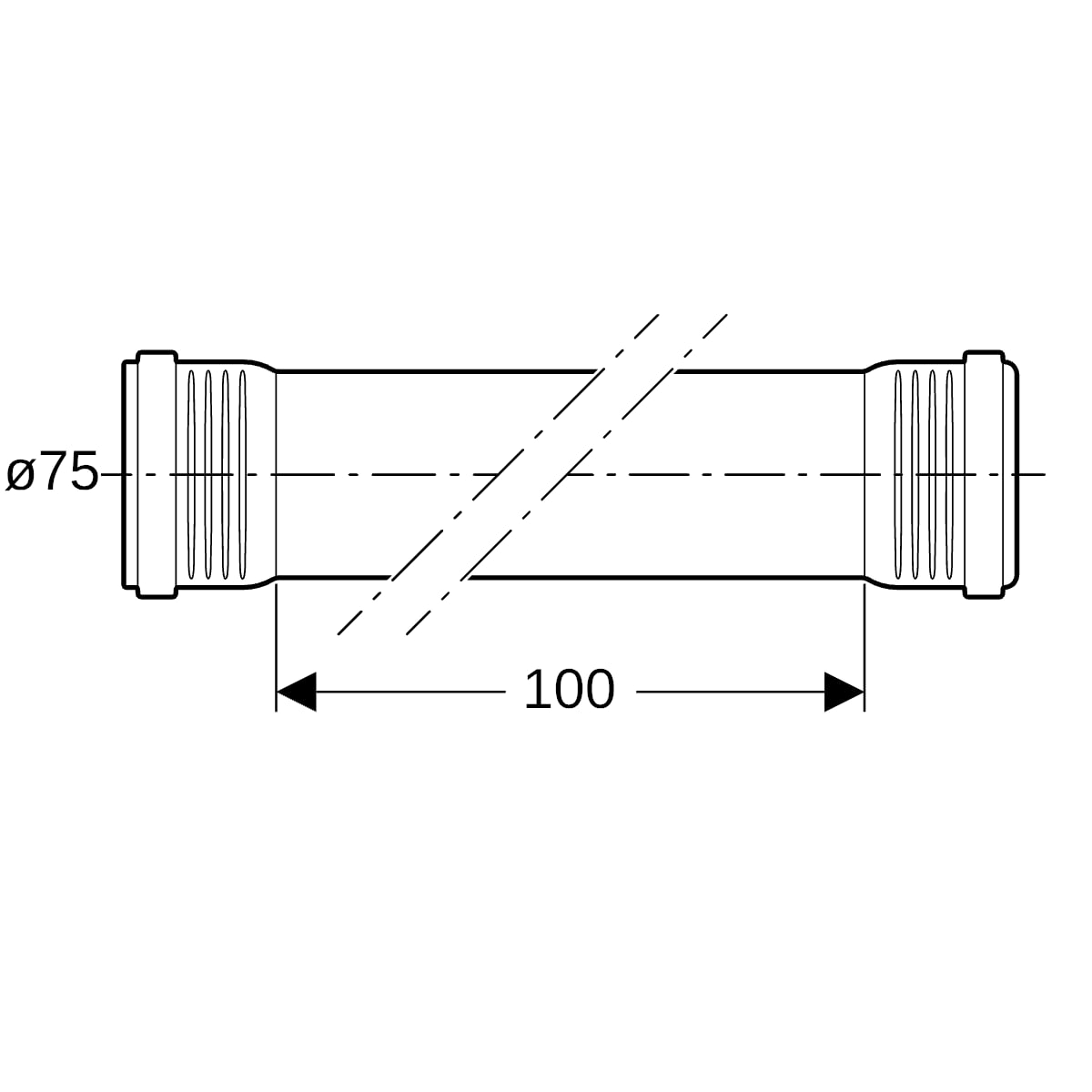 Geberit Silent-Pro Rohr mit 2 Muffen d75mm L100cm