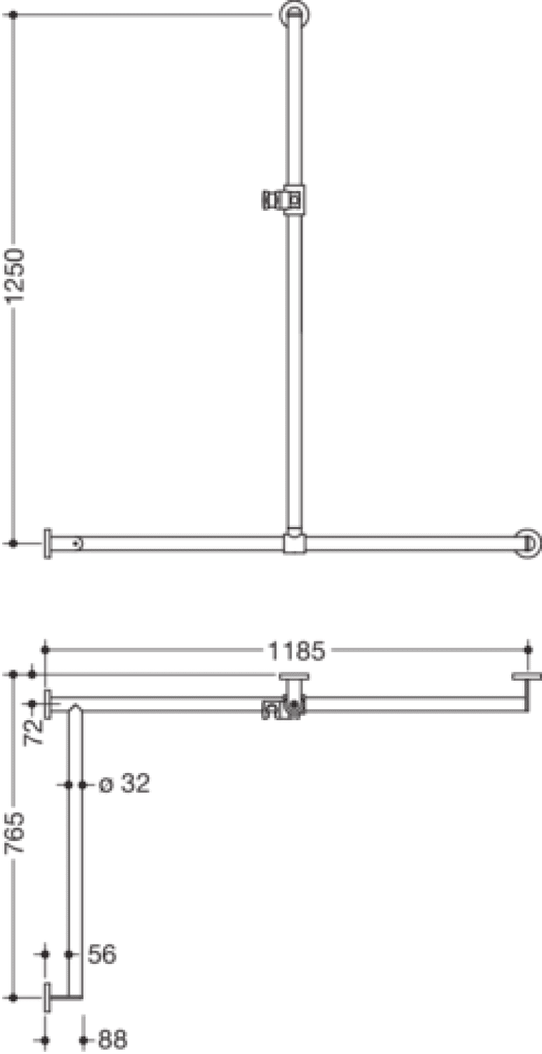 HEWI DUHA,d:32,li,A1:1250,W1:1185,W2: 765,chr,Br.H.Kst. signalweiß