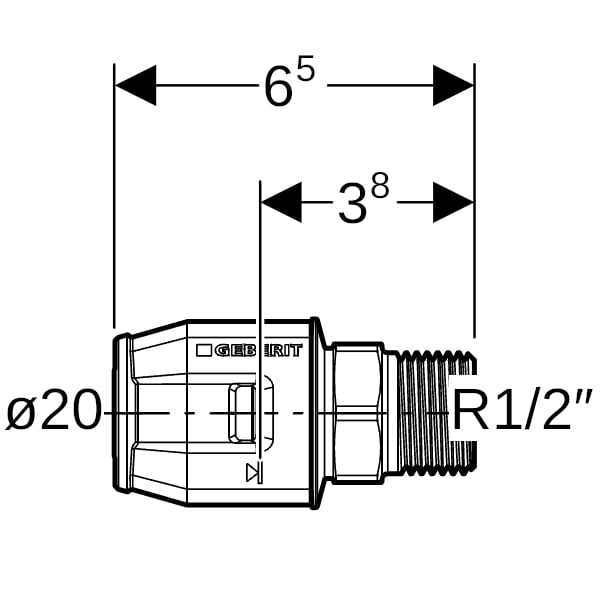Geberit PushFit Übergang mit AG Rg d20-R1/2