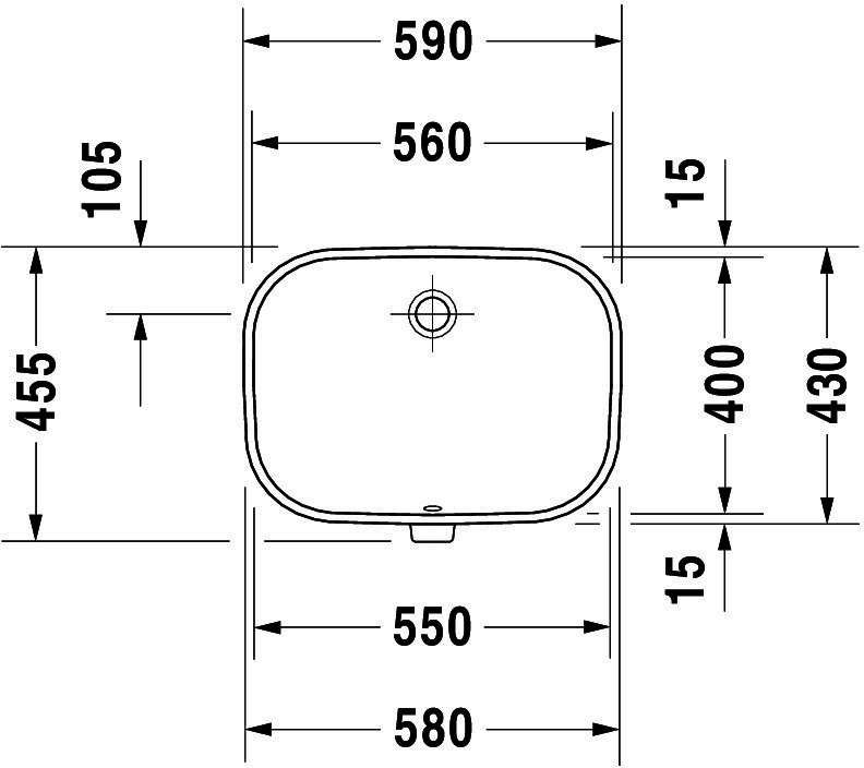 DU Einbauwaschtisch D-Code 560 mm EB v.unten, mit ÜL, ohne HLB, weiß