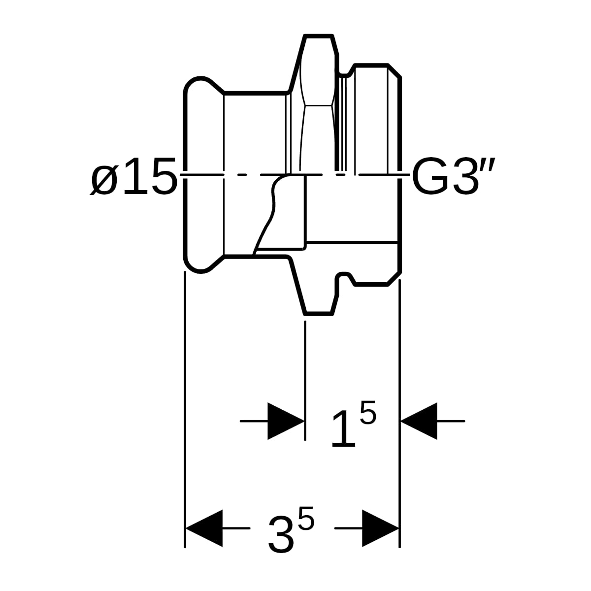 Geberit Mapress Edelstahl Übergang mit AG d15-G3/4