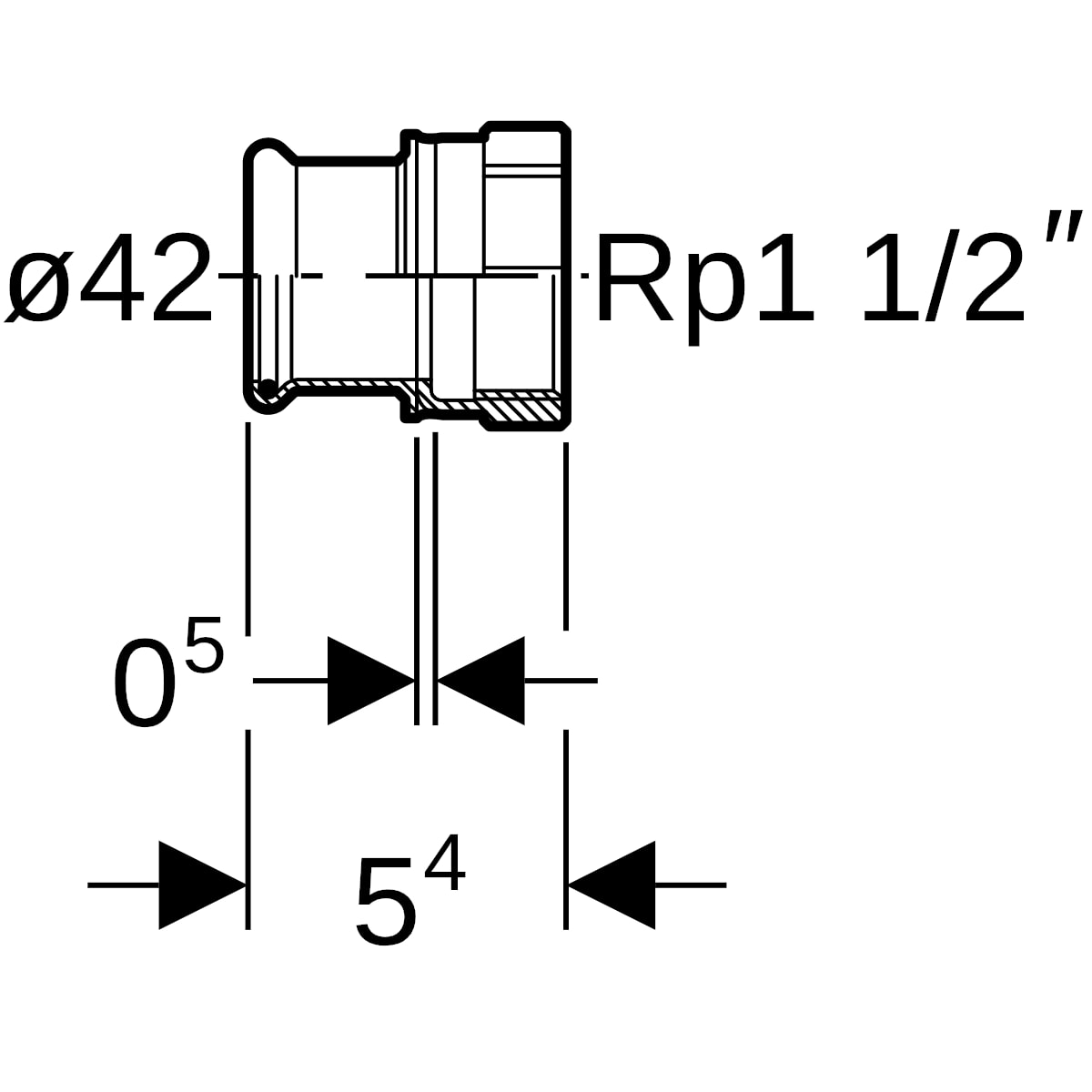 Geberit Mapress Kupfer Übergang mit IG (Gas) Rg d42-Rp1 1/2
