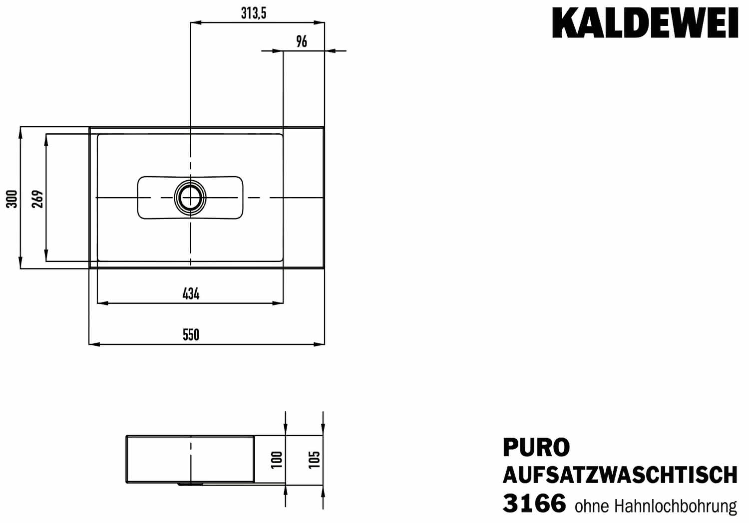 KA WB PURO AUFSATZ-HANDWASCHTISCH Mod. 3166,550x300mm,alpwm,PEFF,AD,oÜL