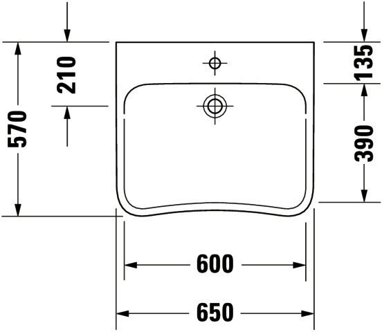 DU Waschtisch DuraStyle Vital Med 650 mm ohne ÜL, mit HLB, 1 HL, weiß