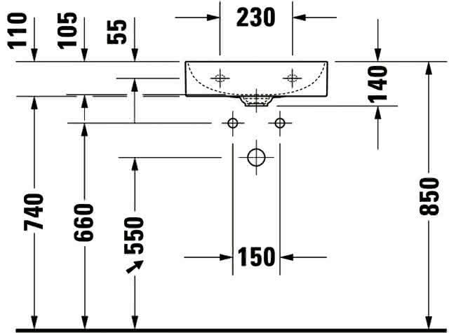 DU Handwaschbecken DuraSquare 450mm o.ÜL, m.HLB, 1.HL, weiß