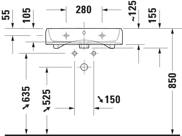 Duravit Qatego WT 600mm, geschliffen mit HLB, ohne HL, mit Überlauf, Weiß HG