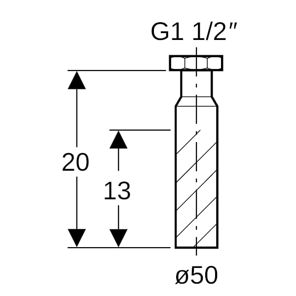 Geberit Anschlussstutzen mit Überwurfmutter 1 1/2''xd50