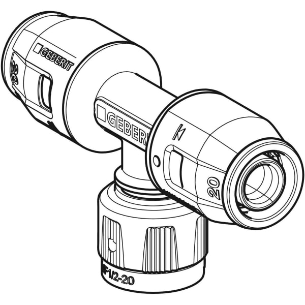 Geberit PushFit Übergangs-T-Stück mit MasterFix PVDF d20-MF20-d20