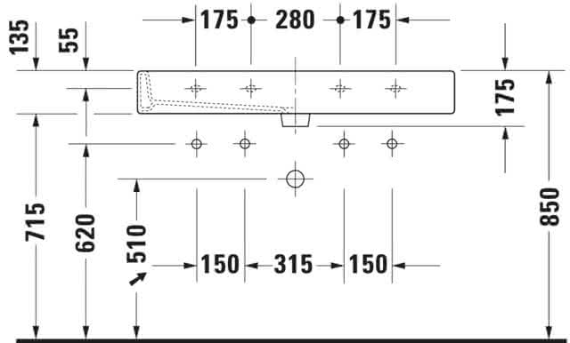 DU Waschtisch Vero 1000 mm m.ÜL, m.HLB, 2 HL,1 Becken, weiß