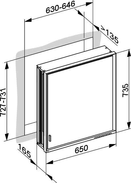 KEUCO SPS R. Lumos 14311, r., o. Ablagef., Einbau, silb-elox., 650x735x165mm