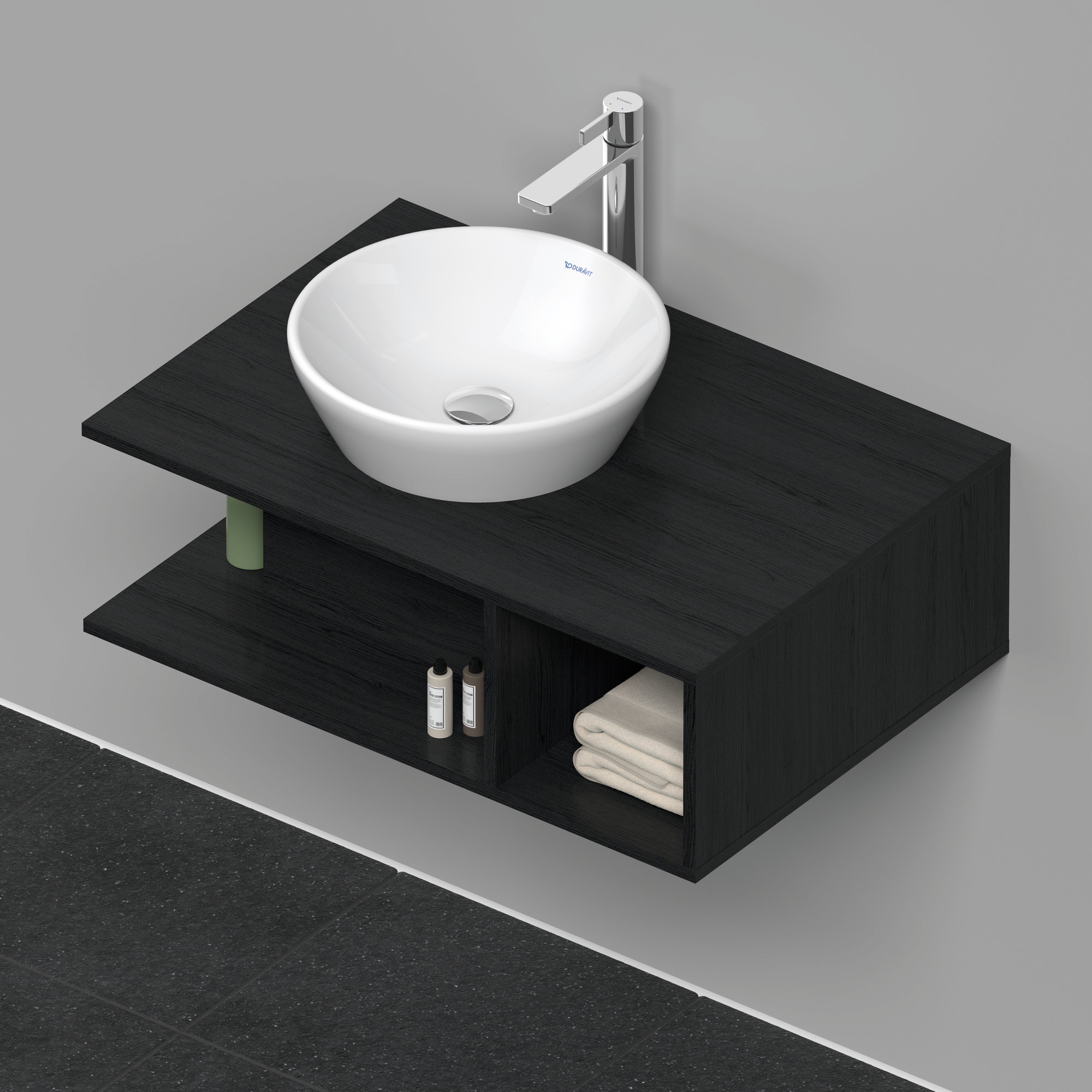 Duravit D-Neo WTU wandh.,1 offenes Fach r., 260x800x550mm, Eiche Schwarz
