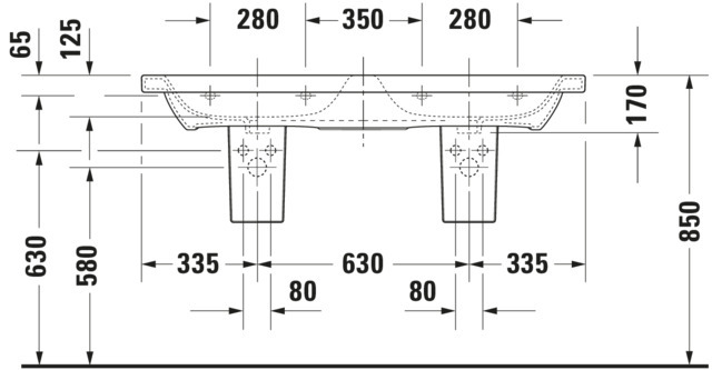 Duravit Doppel-WT,Möbel-DWT DuraStyle 1300mm m.ÜL und 1HL je Becken, weiß, WG