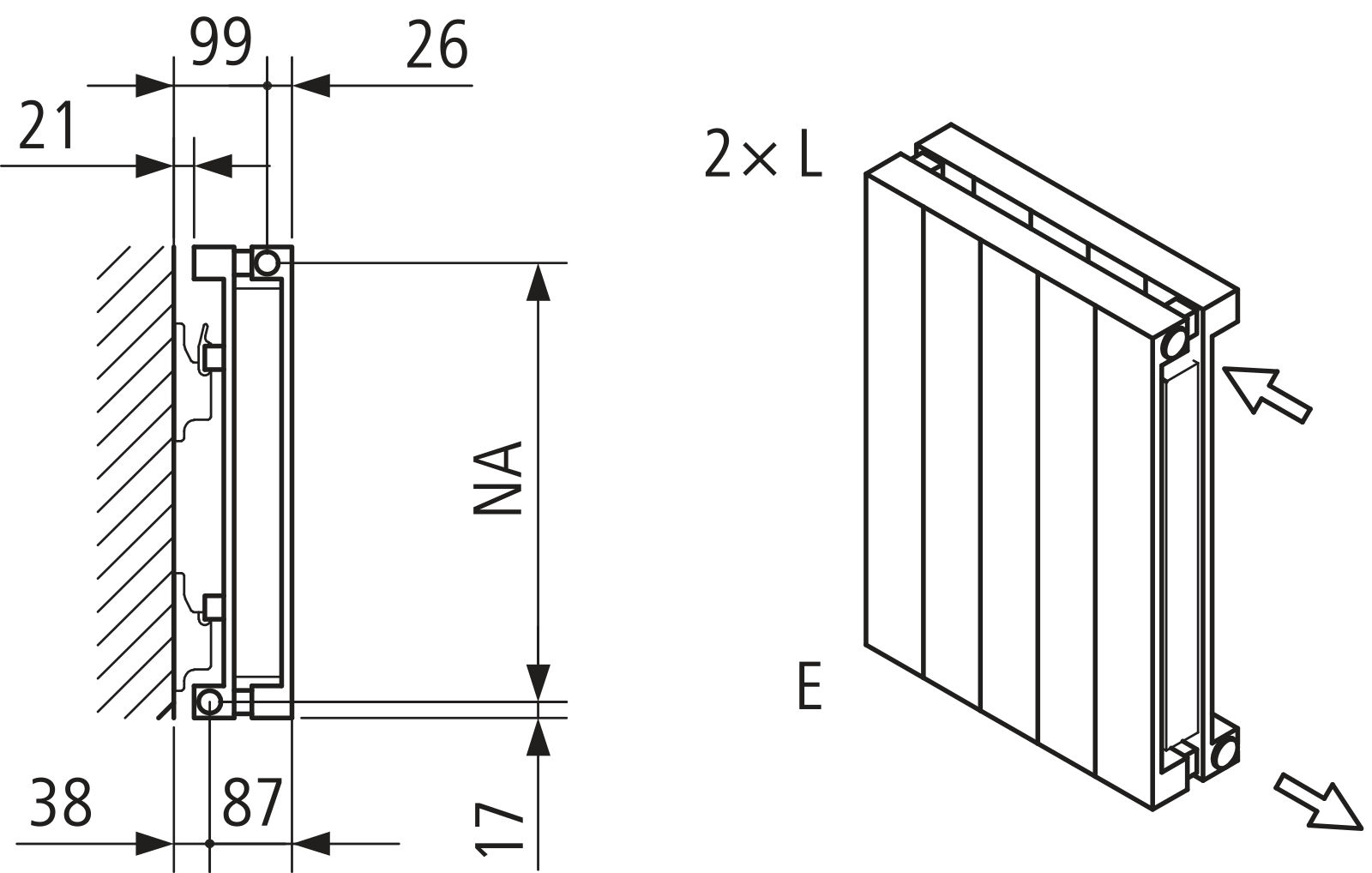 Kermi Heizwand HVN Typ20 BH2400x104x630 QN2308, RAL9016, 6 bar, ANB12