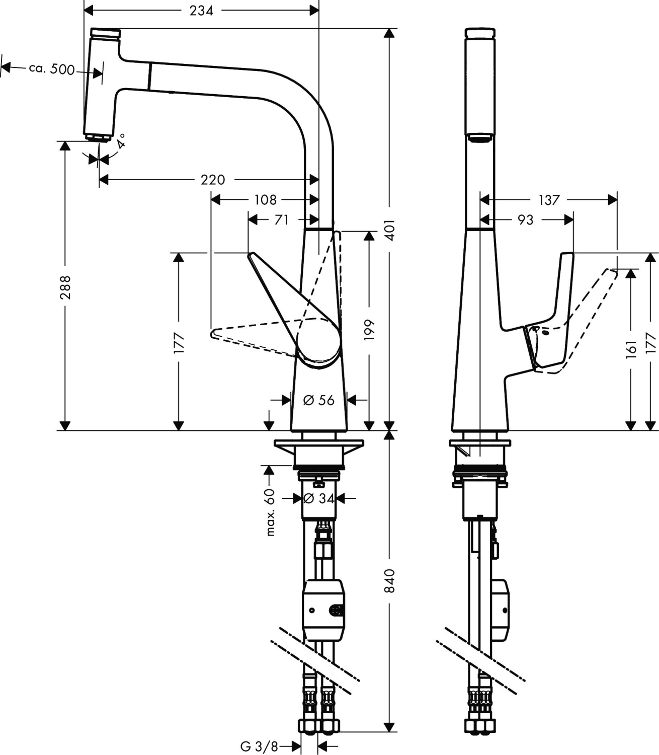 Hansgrohe Spültischmischer 300 Talis Select M51 Ausziehauslauf 1jet edelstahl-optik