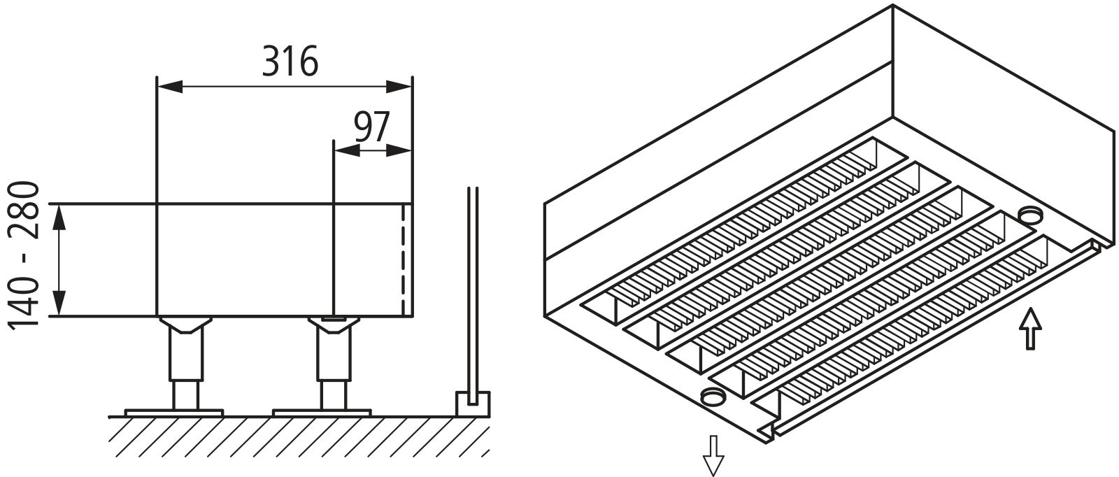 Kermi Kon m. Str. Typ55 BH280x316x2800 QN8036, weiß, 6bar, o. Abd., AB Uni.