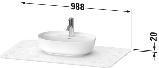 Duravit Luv Quarzsteinkonsole 1 Ausschnitt 25x988x595mm, Quarzstein Grau Struktur