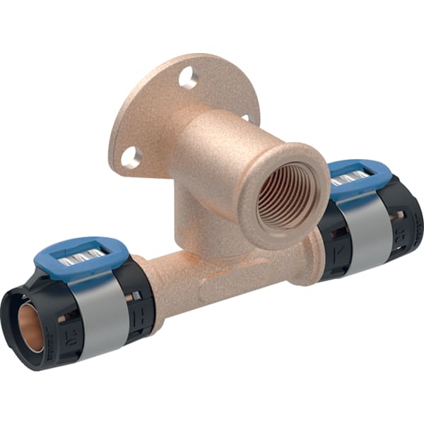 Geberit FlowFit T-Anschlusswinkel 90Gr abgesetzt Rg+ d20-Rp1/2-d20 L:52mm