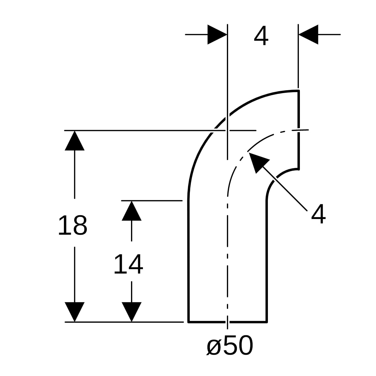 Geberit PE Bogen 90Gr mit langem Schenkel d50