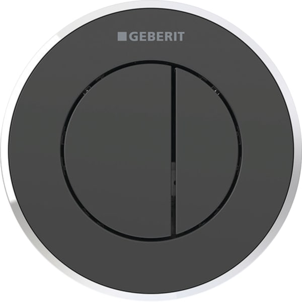 Geberit Typ 10 Fernbetätigung, rund, pmeum. 2-M-Sp., UP-Drücker, schw glzd / chrg