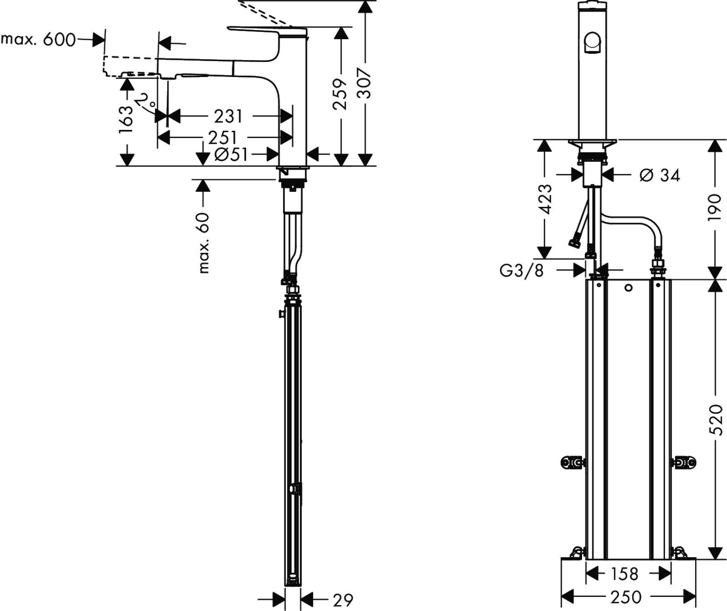 Hansgrohe Spültischmischer 160 Zesis M33 Metall Ausziehbrause Pro 2jet sBox MB