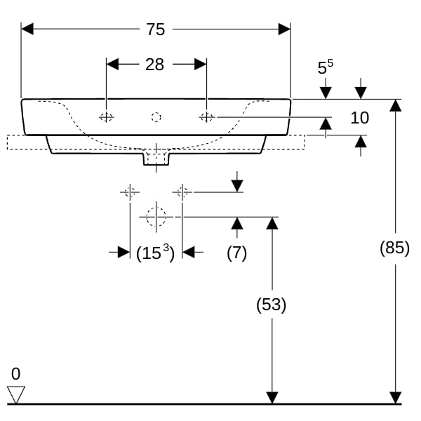 Geberit Renova Plan Aufsatzwaschtisch 75x48cm m. Hahnloch, m. Ül., weiß, KeraTect