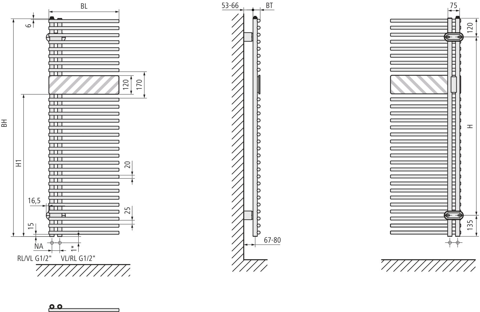 Kermi Credo Half round 1800x600x46mm QN840W,RAL9016/gls,Ausführung rechts