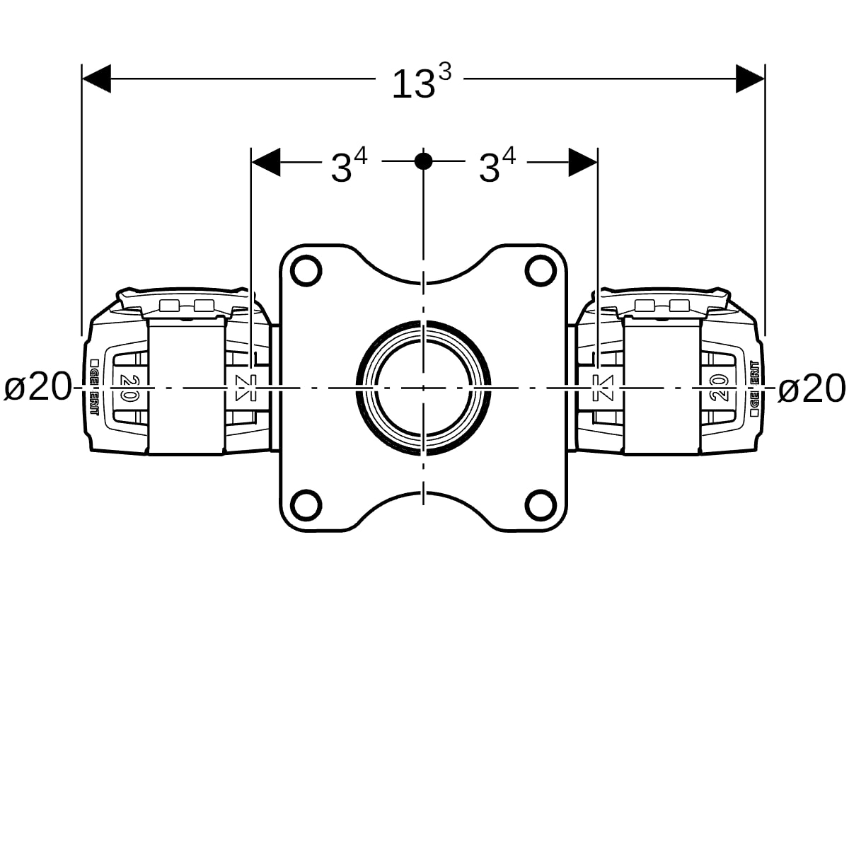 Geberit FlowFit Wanddurchführung 90Gr RG+ d20-Rp1/2-d20