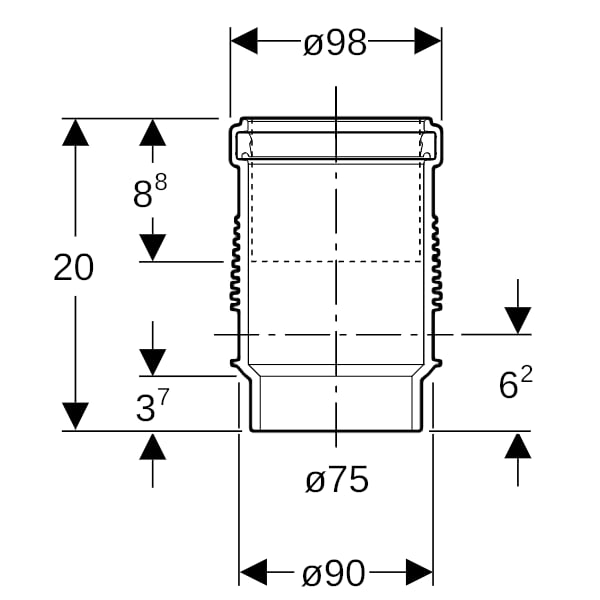 Geberit Silent-db20 Langmuffe mit Doppelbund d75