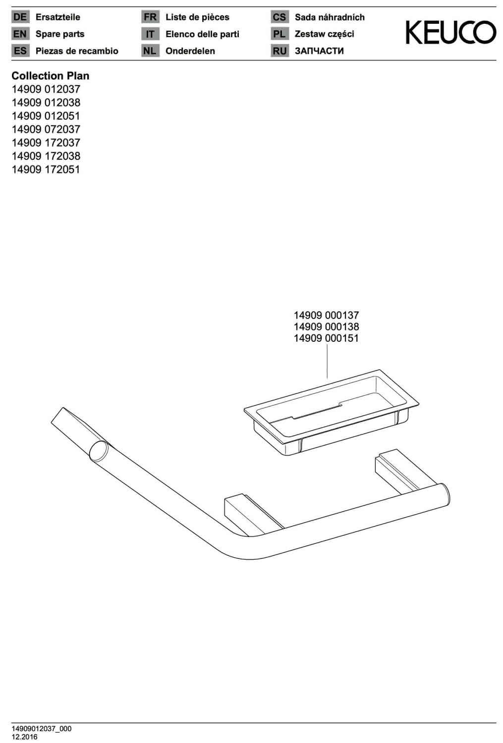 KEUCO Haltegriff 135 Gr. Plan 14909, links m. Seifenablage, verchromt/schwarzgrau