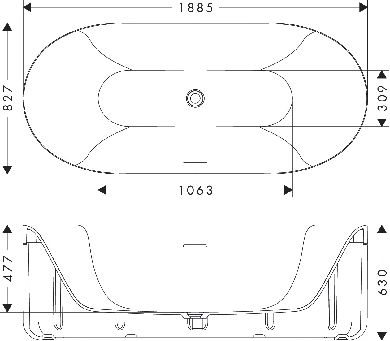 Hansgrohe Badewanne AXOR Suite Basins&Batht. 1900/850mm weiß-chr