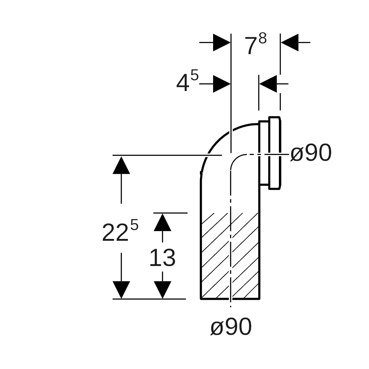Geberit PE Anschlussbogen 90Gr für Wand-WC mit Erweiterung d90/90