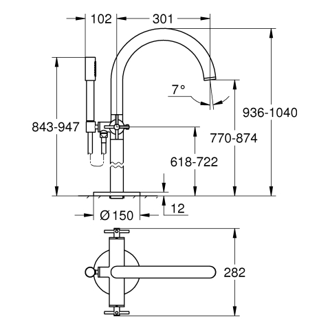 GROHE 2-Griff-Wannenbatt. Atrio 25272 FMS Bodenmontage Kreuz-Griff chrom