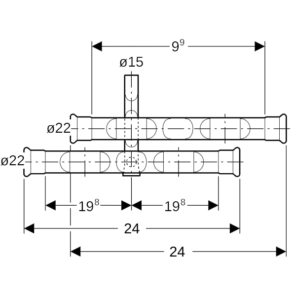 Geberit Mapress C-Stahl Anschluss-T-Stück-Set für Rücklauf d22-15