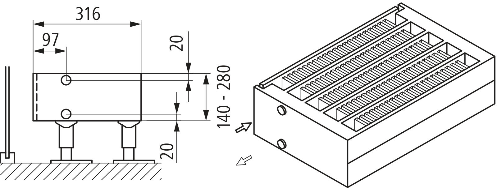 Kermi Kon m. Str. Typ55 BH280x316x3000 QN8610, weiß, 6bar, o. Abd., AB Uni.