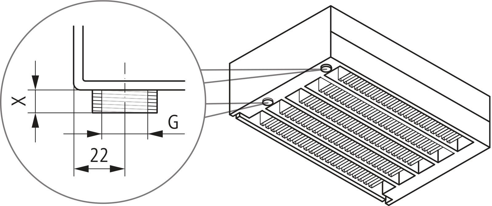 Kermi V-Konvektor Typ32 BH210x133x3000mm QN3381, weiß, 6 bar, m. Abd., Vent. re