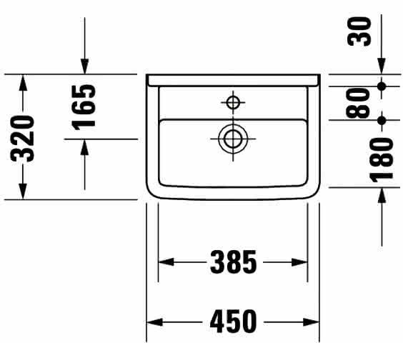 DU Handwaschbecken Starck 3 450 mm mit ÜL, mit HLB, 1 HL, weiß