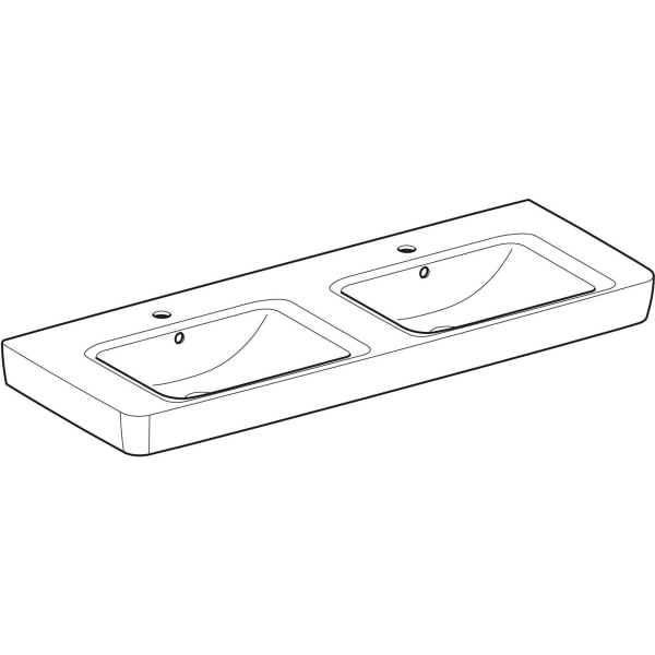 Geberit Renova Plan Doppelwaschtisch 130x48cm m. Hl., m. Ül., weiß, KeraTect