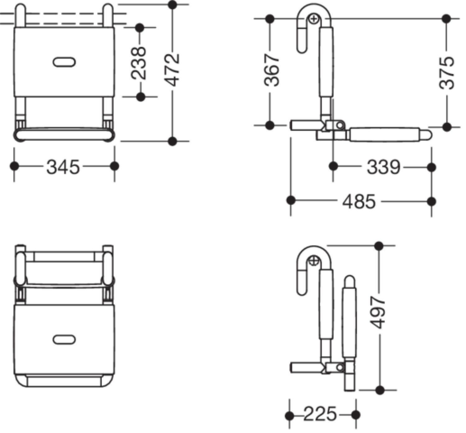 HEWI Einhängesitz, klappbar B=345mm,T=485mm,H=472mm reinweiß