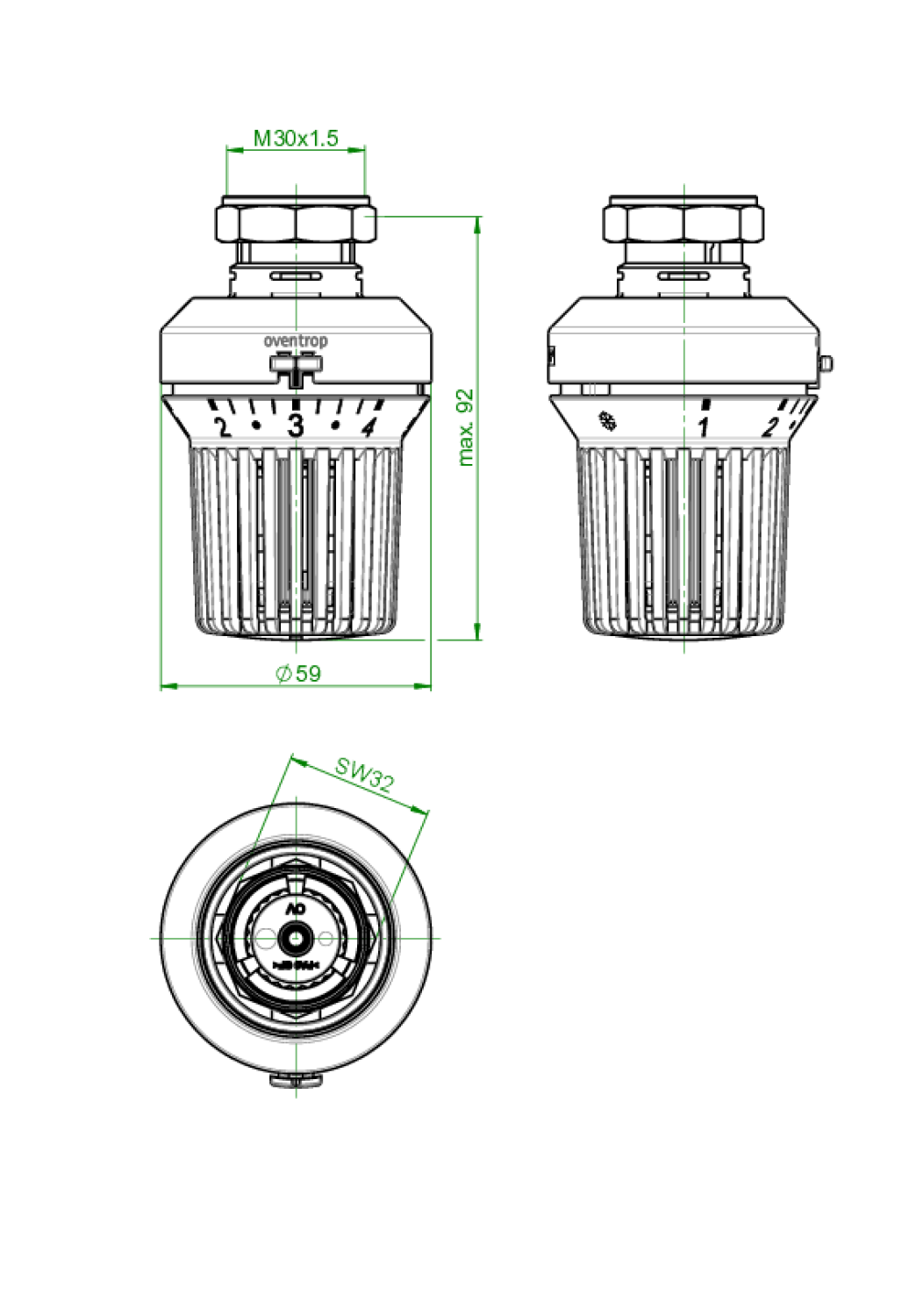 OVENTROP-Thermostat "Uni XH" 7-28 C, 0 * 1-5, Flüssig-Fühler, weiß