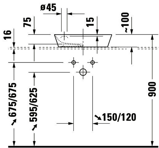 DU Aufsatzbecken Cape Cod 460mm mit Armatureninsel,o.ÜL,weiß seidenmatt
