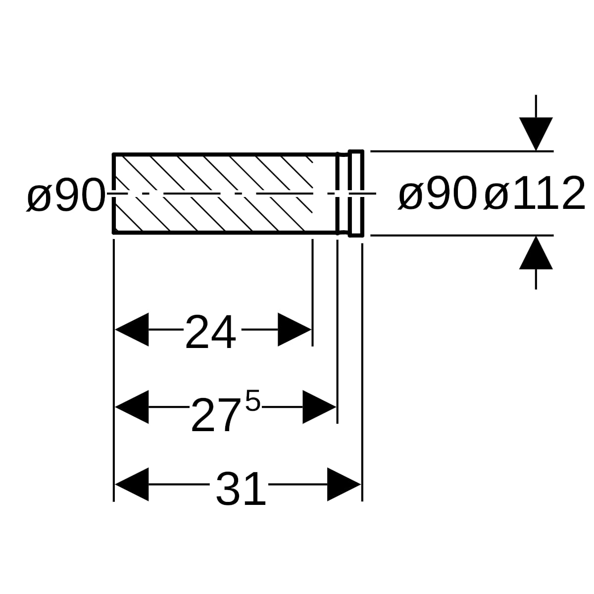 Geberit PE Anschlussstutzen mit Steckmuffe d90/90