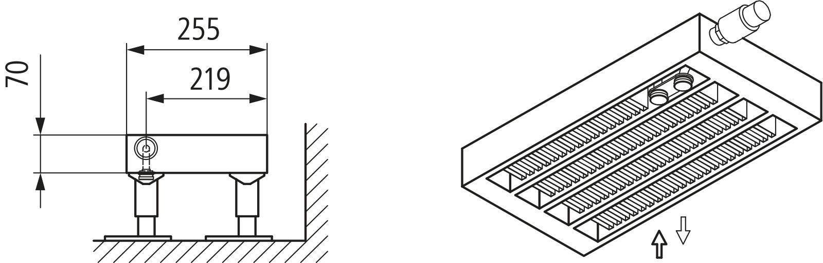 Kermi V-Konvektor Typ54 BH210x255x1900mm QN3975, RAL9016, 6 bar, m. Abd, Vent. re