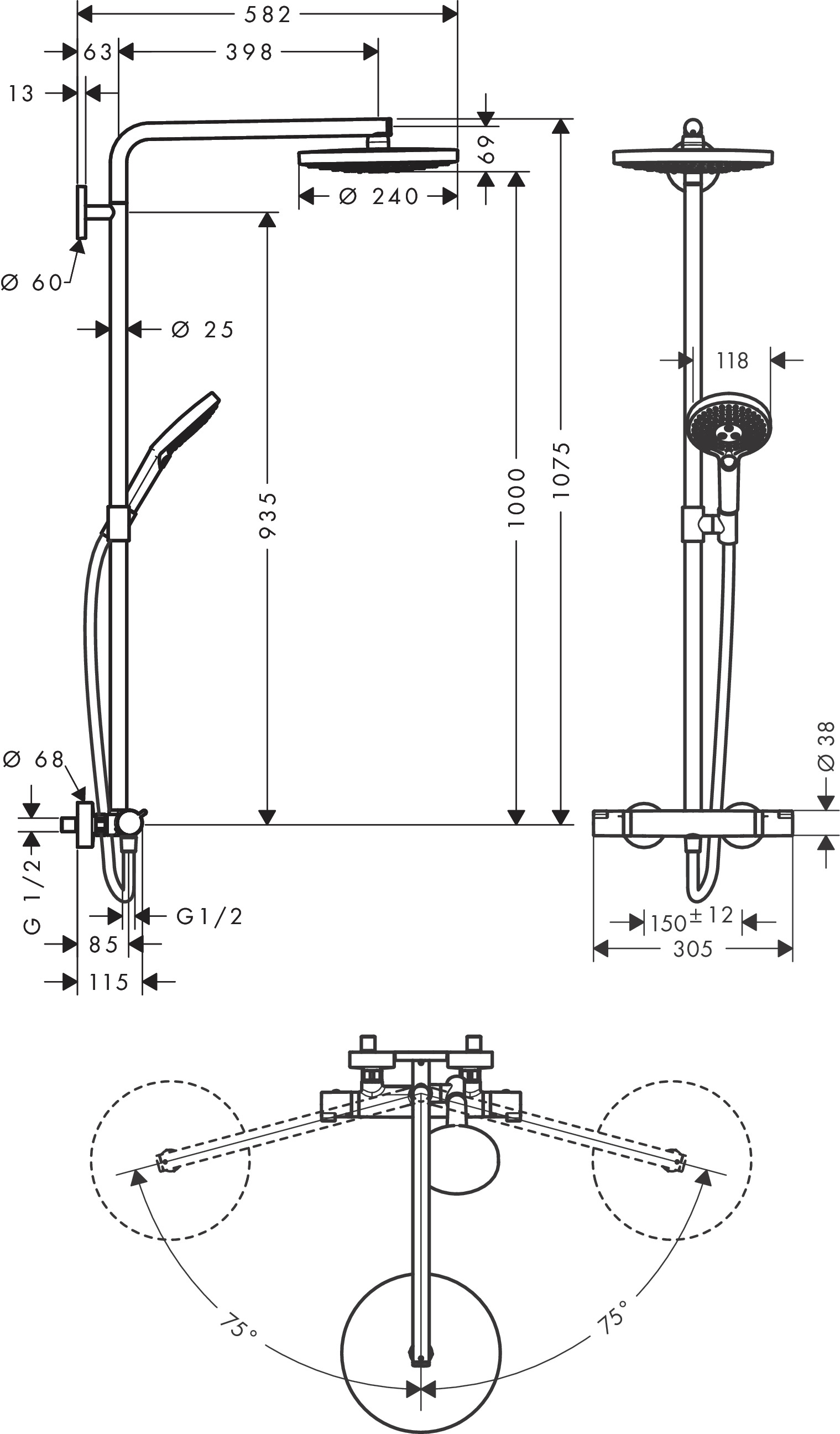 Hansgrohe Showerpipe Raindance Select chrom mit Kopfbrause Raindance S 240 2jet Hansgrohe Showerpipe Raindance Select chrom mit Kopfbrause Raindance S 240 2jet