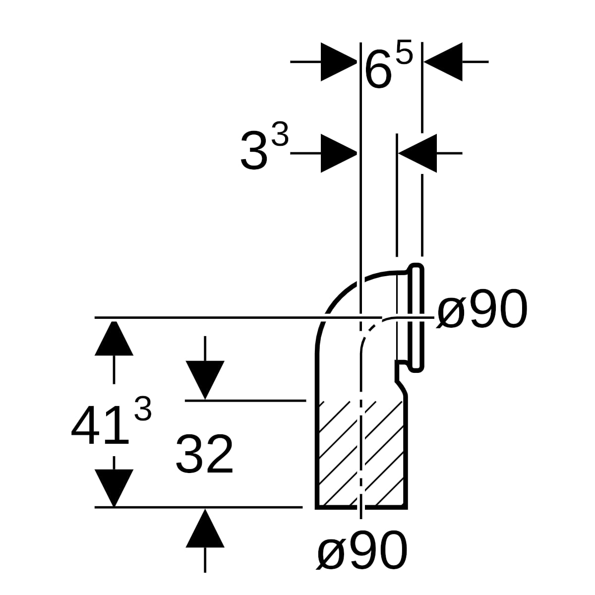 Geberit PE Anschlussbogen 90Gr mit Lippendichtung verlängert, d90/90