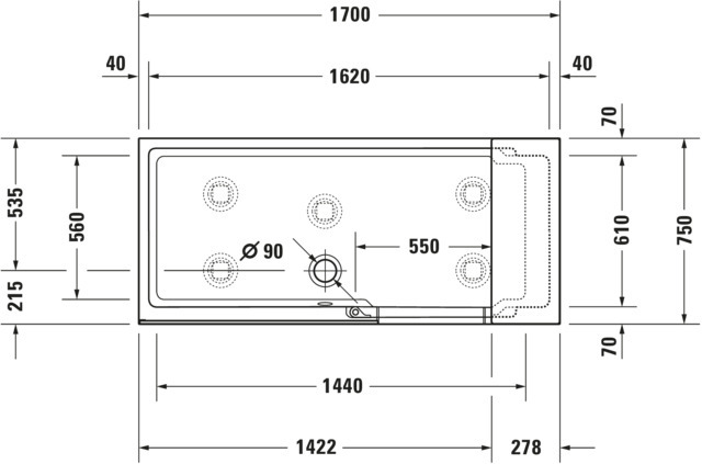 DU Shower+Bath Badewanne 1700x750 Ecke L Rückenschr.1 Rechts, Mineralg.Weiß