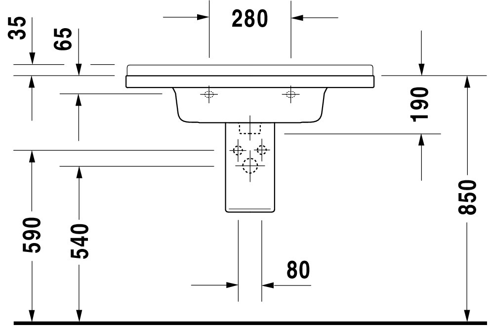 DU Möbelwaschtisch Starck 3 850 mm mit ÜL, mit HLB, 1 HL, weiß