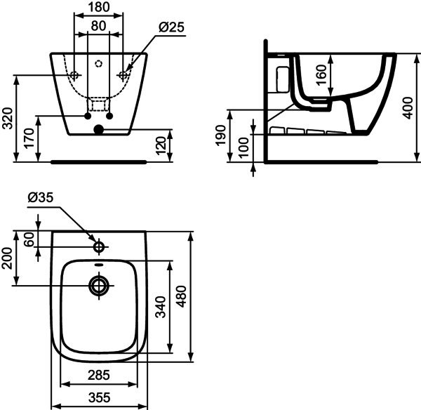 IS Wand-Bidet i.life S 1 Hl. 355x480x300mm Weiß