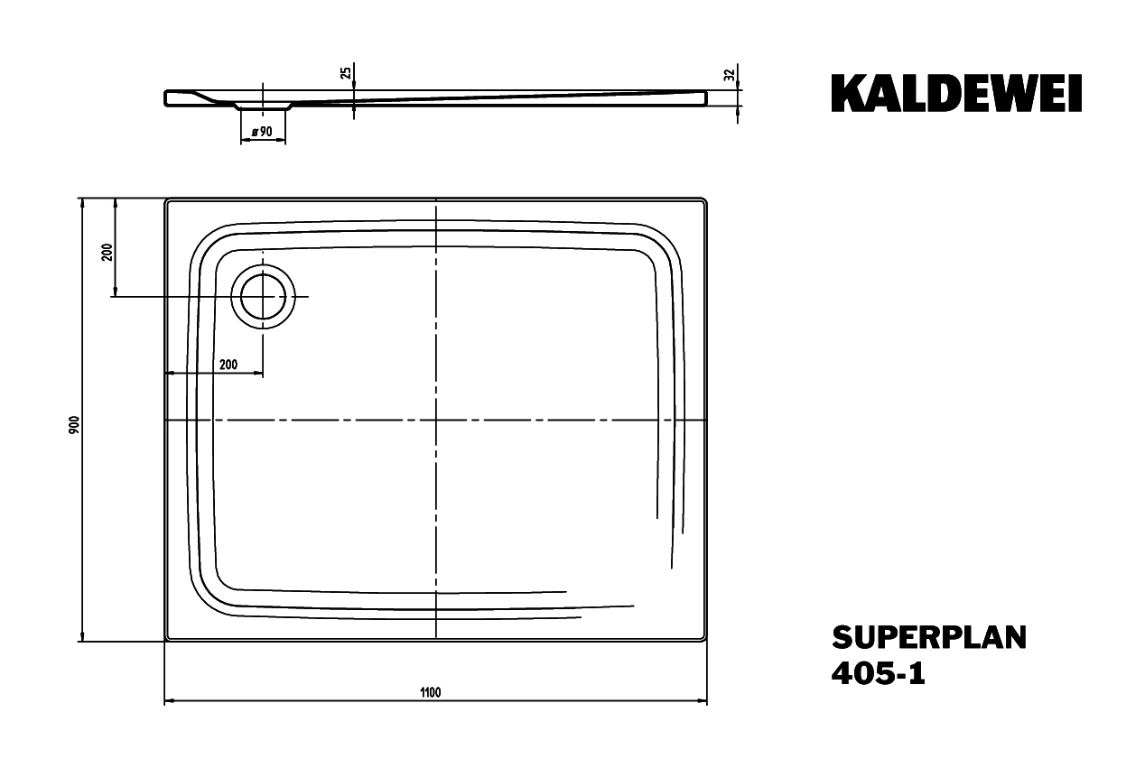 KA DW SUPERPLAN CLASSIC Mod.405-1,900x 1100mm,alpinweiß,mit Vollantislip