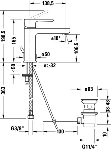 Duravit B.2 Einhebel-Waschtischmischer M FreshStart,MinusFlow, m.Zugst., Chrom HG